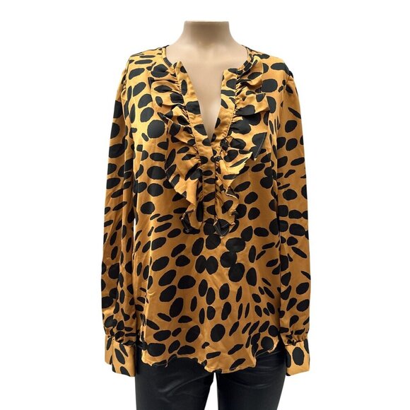 J. Crew Long Sleeve Ruffle Front Wavy Dots Popover Blouse Yellow & Black Women S - Picture 4 of 16